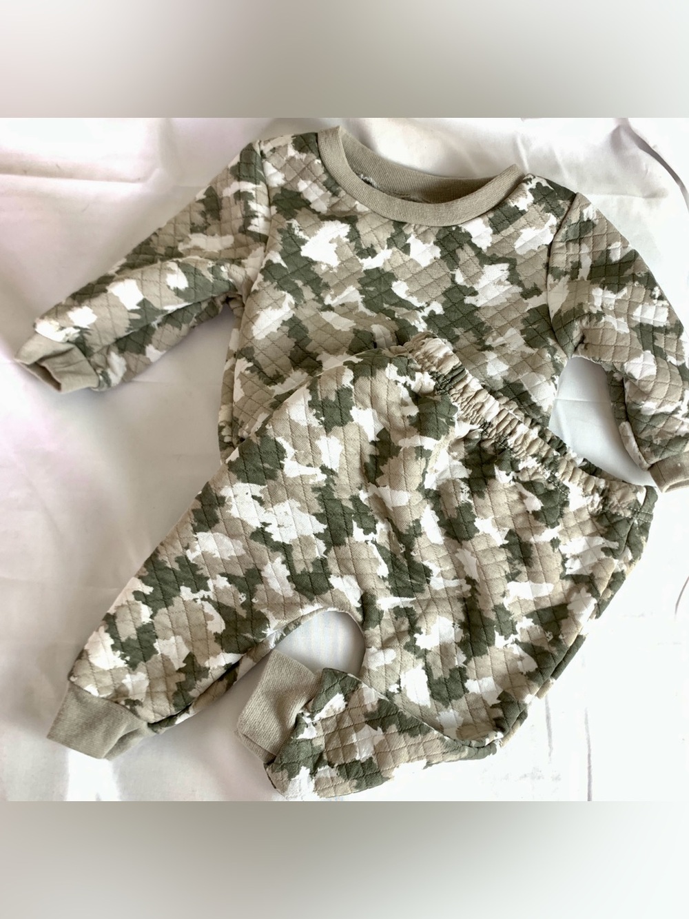 Kidgets Baby Boy Green/White Camo Sweatsuit Set 3-6Months Flame Resistant